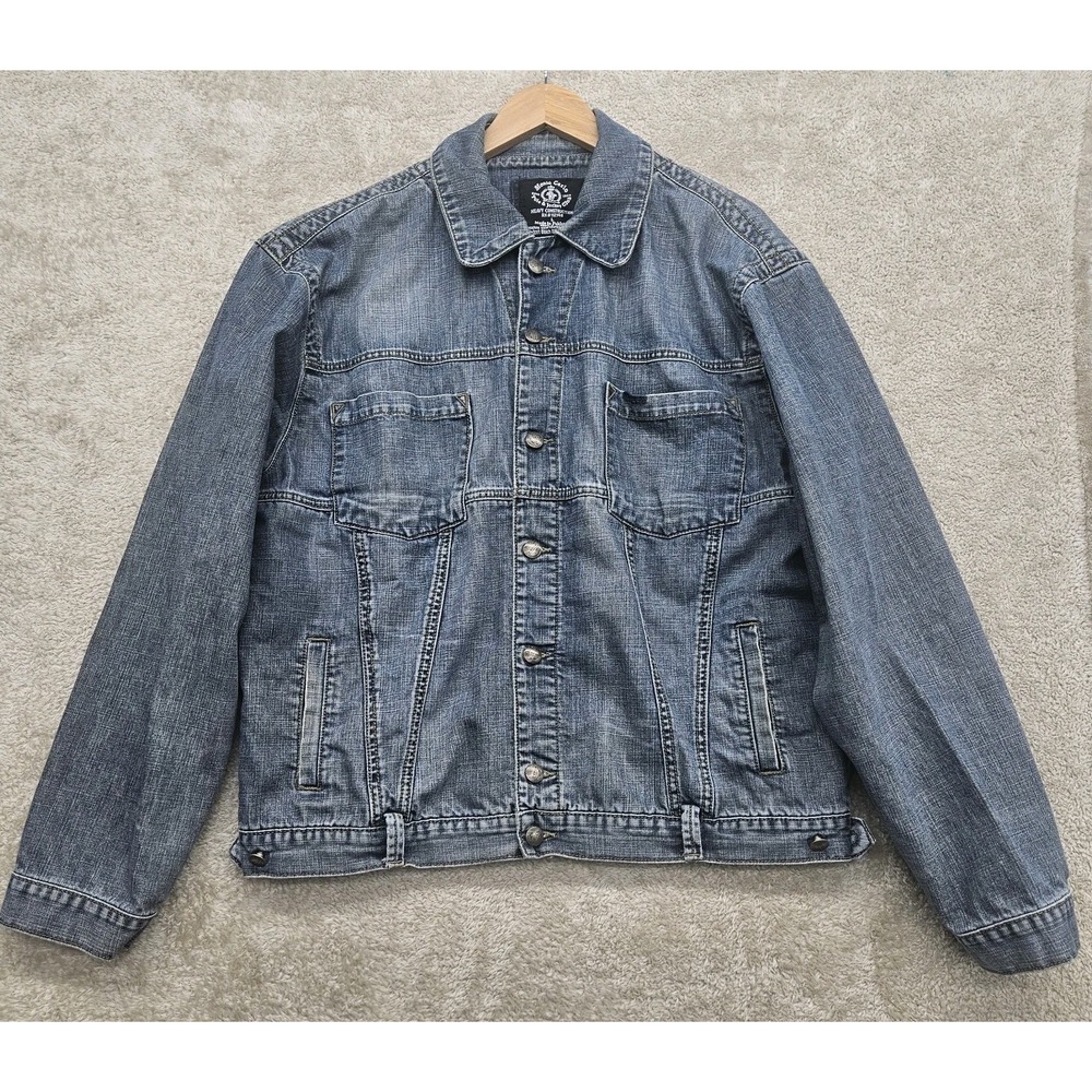 Vintage Denim Trucker Jacket Mens L Faded Monte Carlo Polo Jockey Club Heavy Y2K